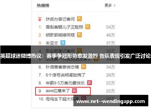 英超球迷微博热议:赛季争冠形势愈发激烈 各队表现引发广泛讨论 英超球迷微博热议:赛季争冠形势愈发激烈 各队表现引发广泛讨论